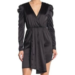 Kendall + Kylie Mini Dress Black Satin Puff Sleeve Size S
